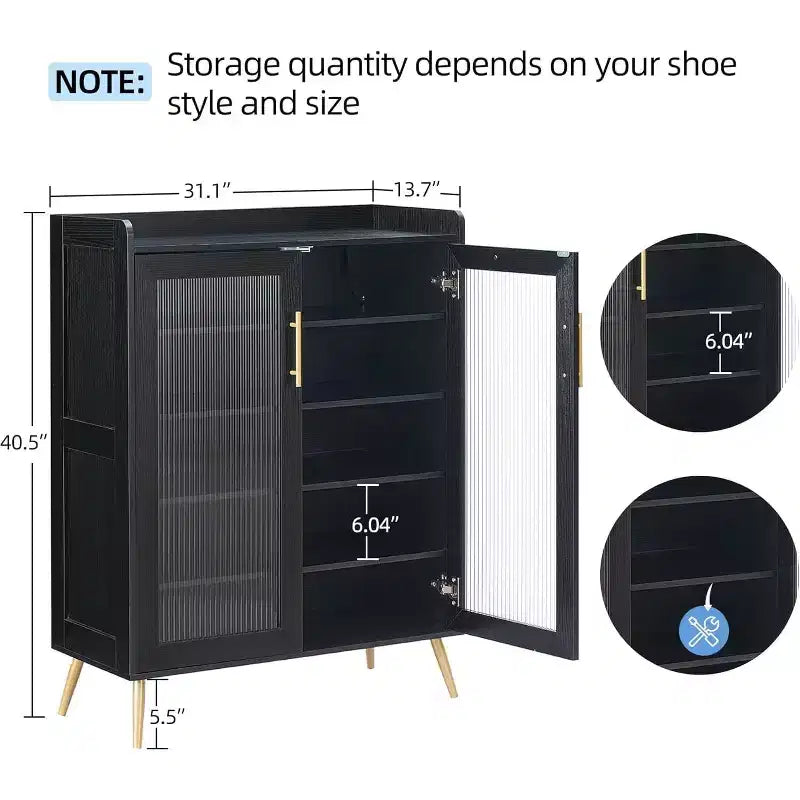 5-Tier Shoe Rack with Glass Front Doors, Durable Storage Organizer with Reinforced Support Legs, Modern Shoe Rack for Entrance or Front Door, Finish