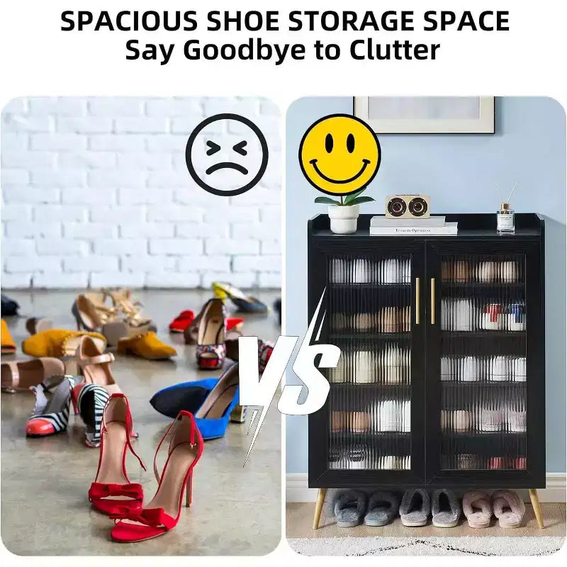 5-Tier Shoe Rack with Glass Front Doors, Durable Storage Organizer with Reinforced Support Legs, Modern Shoe Rack for Entrance or Front Door, Finish