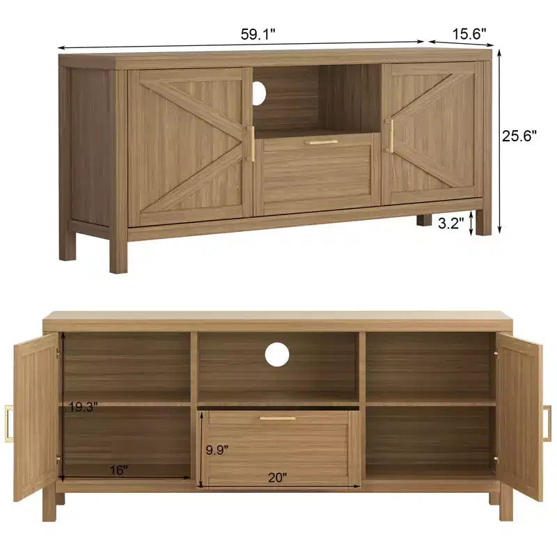 TV Stand for TVs Up to 65, Farmhouse Entertainment Center with 2 Doors, 1 Drawer & Open Shelf, Large Media Console Cabinet for Living Room