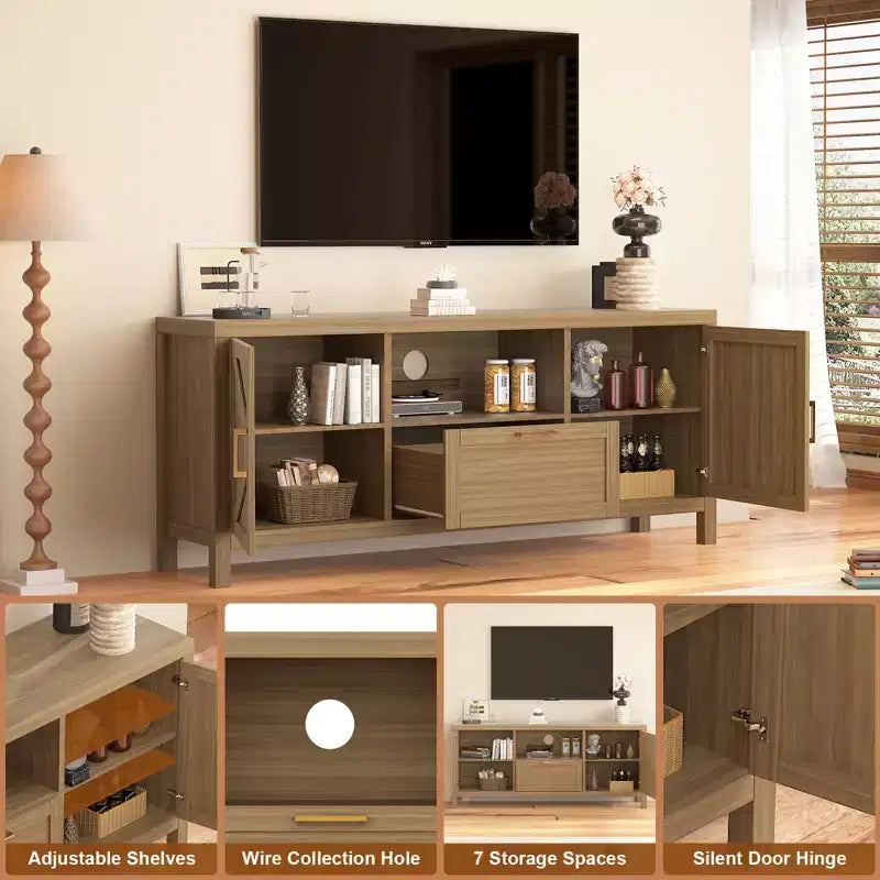 TV Stand for TVs Up to 65, Farmhouse Entertainment Center with 2 Doors, 1 Drawer & Open Shelf, Large Media Console Cabinet for Living Room