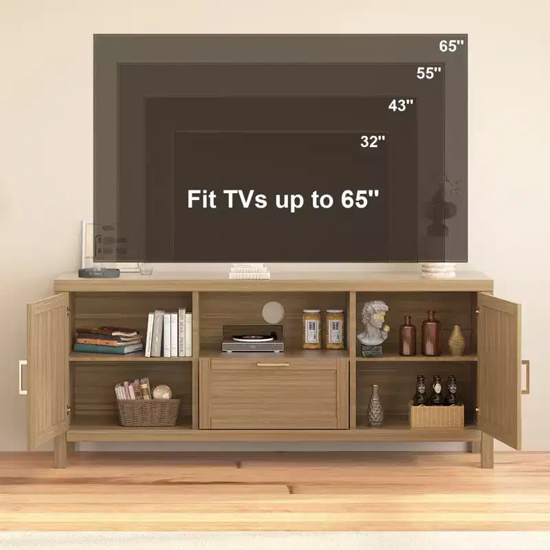 TV Stand for TVs Up to 65, Farmhouse Entertainment Center with 2 Doors, 1 Drawer & Open Shelf, Large Media Console Cabinet for Living Room