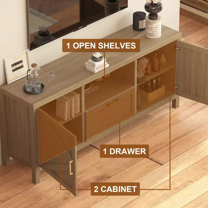 TV Stand for TVs Up to 65, Farmhouse Entertainment Center with 2 Doors, 1 Drawer & Open Shelf, Large Media Console Cabinet for Living Room
