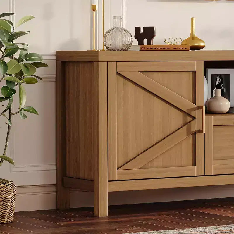 TV Stand for TVs Up to 65, Farmhouse Entertainment Center with 2 Doors, 1 Drawer & Open Shelf, Large Media Console Cabinet for Living Room
