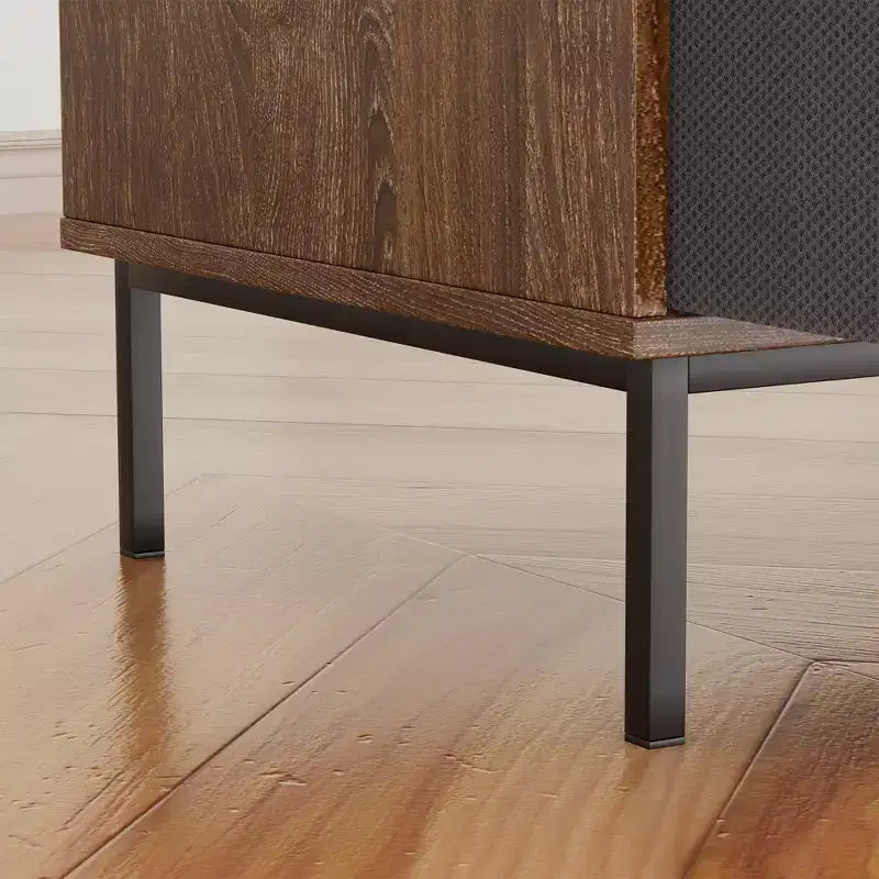 GDFStudio Blackwell Mid-Century Modern Wood Record Stand with Turntable Shelf and Drawers
