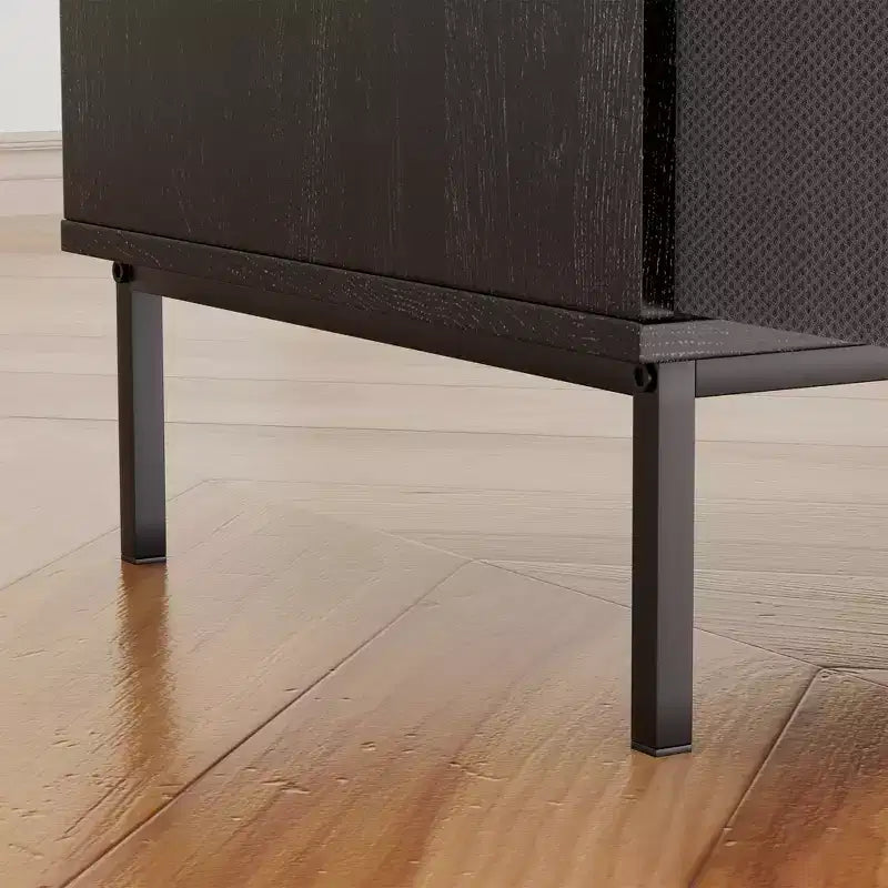 GDFStudio Blackwell Mid-Century Modern Wood Record Stand with Turntable Shelf and Drawers