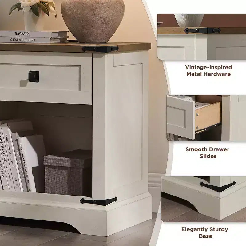 24 Nightstand Farmhouse with Charging Station 1 Drawer Open Cabinet Rustic Wood Bedside or Sofa Table