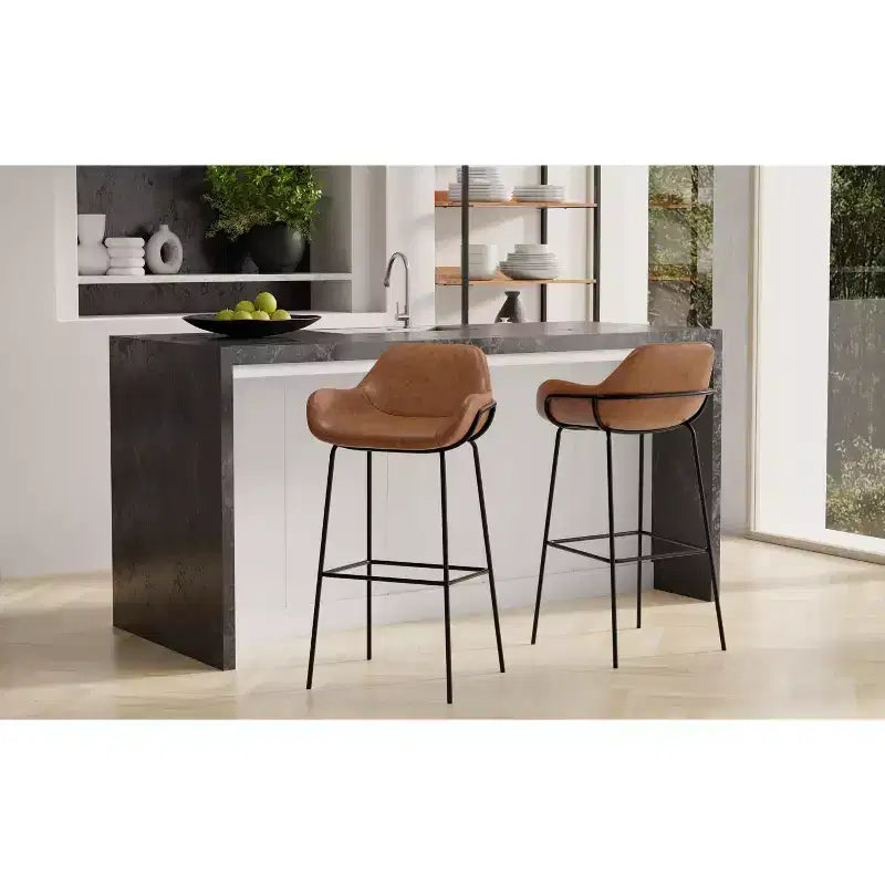 Zaniyah Contemporary Bar Stool in Vegan Faux Leather
