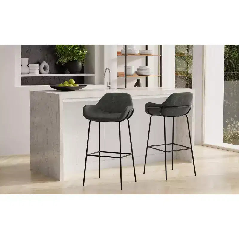 Zaniyah Contemporary Bar Stool in Vegan Faux Leather