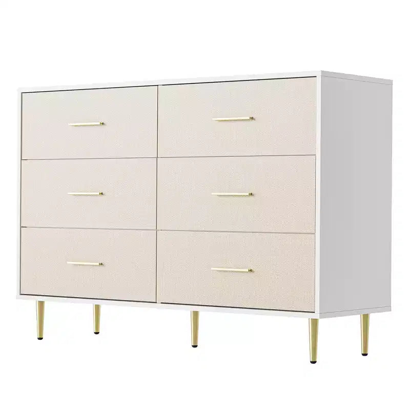 White 6 Drawer Dresser for Bedroom with Gold Handles, Modern Chest of Drawers, Wooden Dressers Organizer for TV Stand,Living Room, Hallway, Entryway