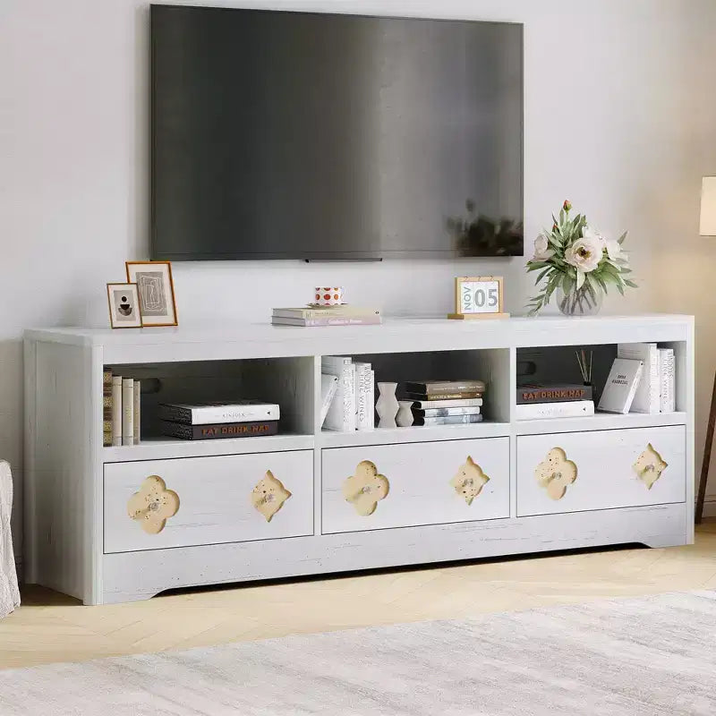 TV Stand for 70-85 TV, Entertainment Center with Carved Drawer and Open Storage Shelf, TV Console Media Cabinet Table for Living Room, Bedroom