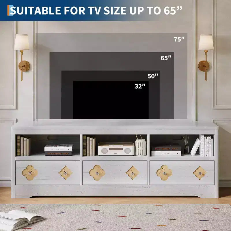 TV Stand for 70-85 TV, Entertainment Center with Carved Drawer and Open Storage Shelf, TV Console Media Cabinet Table for Living Room, Bedroom