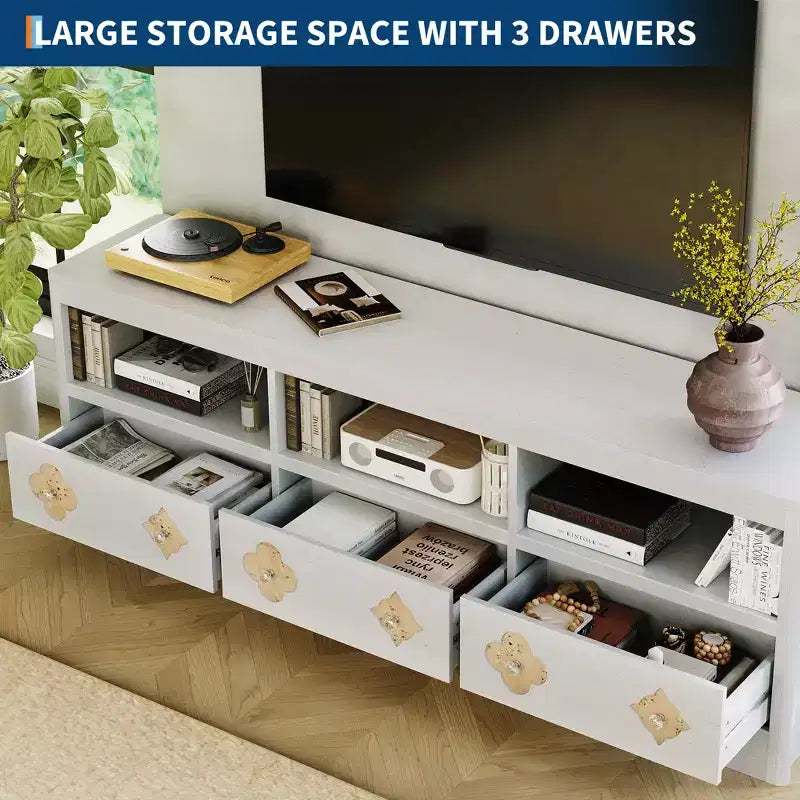 TV Stand for 70-85 TV, Entertainment Center with Carved Drawer and Open Storage Shelf, TV Console Media Cabinet Table for Living Room, Bedroom