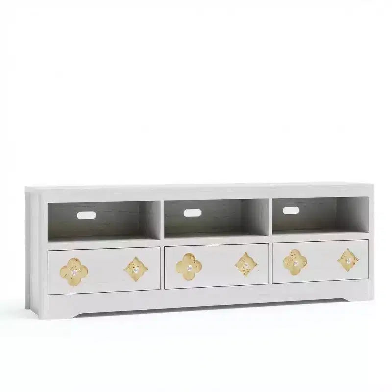 TV Stand for 70-85 TV, Entertainment Center with Carved Drawer and Open Storage Shelf, TV Console Media Cabinet Table for Living Room, Bedroom