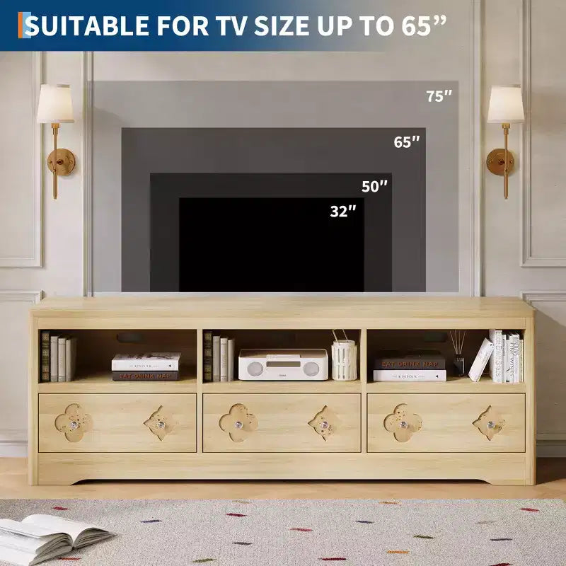 TV Stand for 70-85 TV, Entertainment Center with Carved Drawer and Open Storage Shelf, TV Console Media Cabinet Table for Living Room, Bedroom