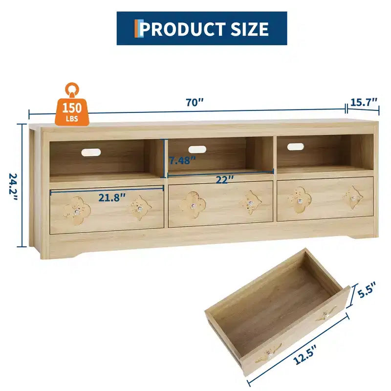 TV Stand for 70-85 TV, Entertainment Center with Carved Drawer and Open Storage Shelf, TV Console Media Cabinet Table for Living Room, Bedroom