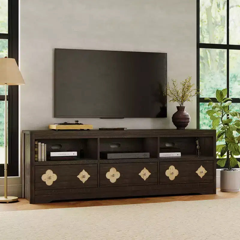 TV Stand for 70-85 TV, Entertainment Center with Carved Drawer and Open Storage Shelf, TV Console Media Cabinet Table for Living Room, Bedroom