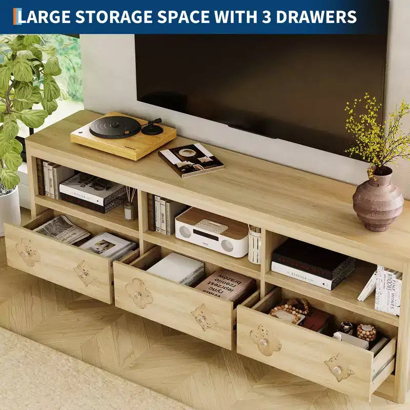 TV Stand for 70-85 TV, Entertainment Center with Carved Drawer and Open Storage Shelf, TV Console Media Cabinet Table for Living Room, Bedroom
