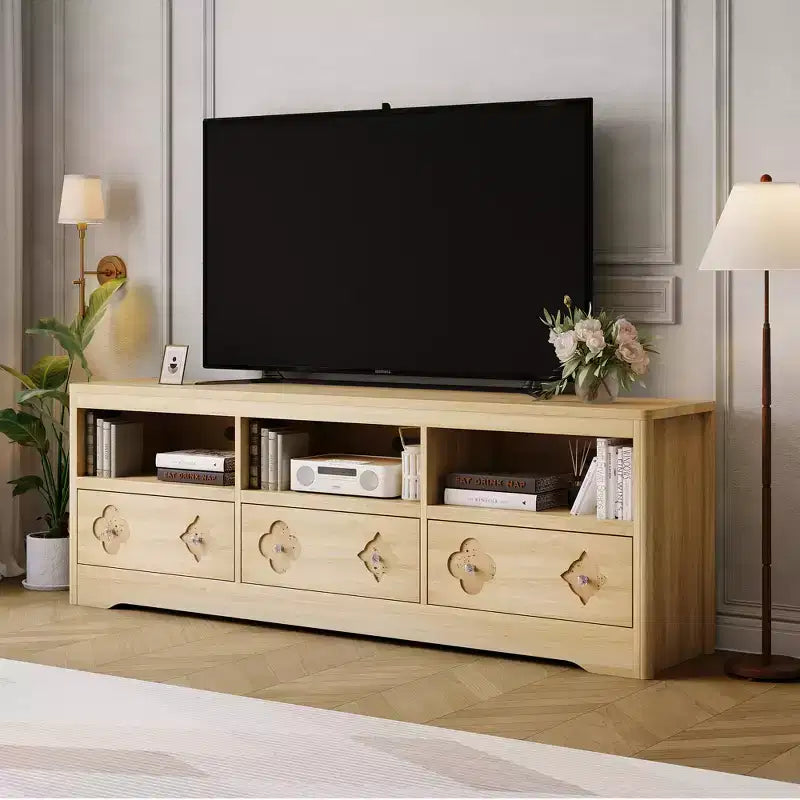 TV Stand for 70-85 TV, Entertainment Center with Carved Drawer and Open Storage Shelf, TV Console Media Cabinet Table for Living Room, Bedroom
