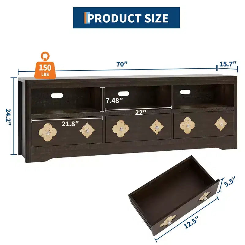 TV Stand for 70-85 TV, Entertainment Center with Carved Drawer and Open Storage Shelf, TV Console Media Cabinet Table for Living Room, Bedroom