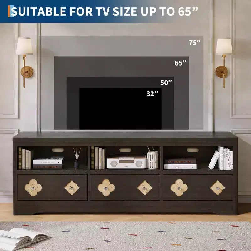 TV Stand for 70-85 TV, Entertainment Center with Carved Drawer and Open Storage Shelf, TV Console Media Cabinet Table for Living Room, Bedroom