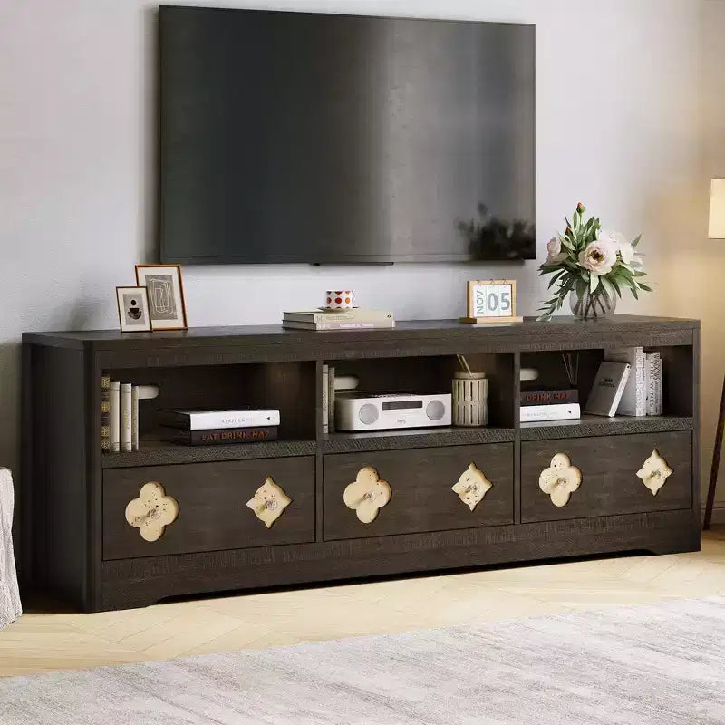 TV Stand for 70-85 TV, Entertainment Center with Carved Drawer and Open Storage Shelf, TV Console Media Cabinet Table for Living Room, Bedroom