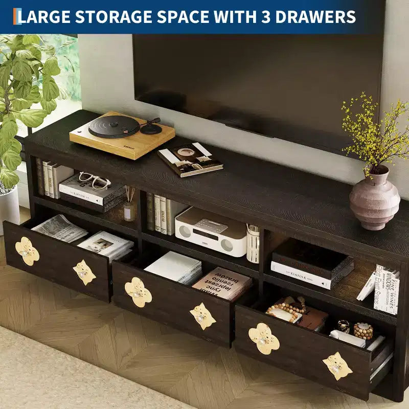 TV Stand for 70-85 TV, Entertainment Center with Carved Drawer and Open Storage Shelf, TV Console Media Cabinet Table for Living Room, Bedroom