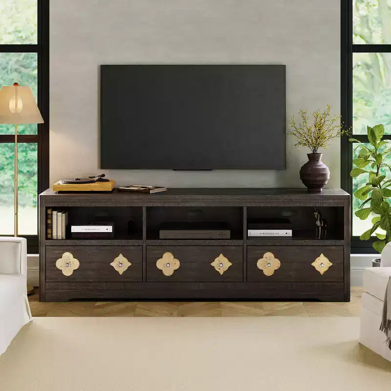 TV Stand for 70-85 TV, Entertainment Center with Carved Drawer and Open Storage Shelf, TV Console Media Cabinet Table for Living Room, Bedroom
