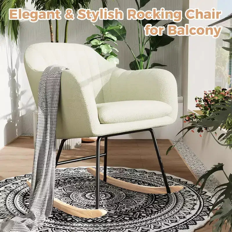 Nursery Upholstered Glider Rocking Chair, High Backrest Accent Armchair with Comfy Side Pocket, Modern Sofa Chair for Living Room & Bedroom