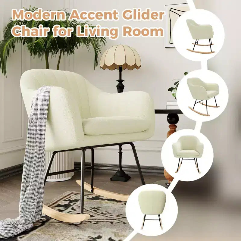 Nursery Upholstered Glider Rocking Chair, High Backrest Accent Armchair with Comfy Side Pocket, Modern Sofa Chair for Living Room & Bedroom
