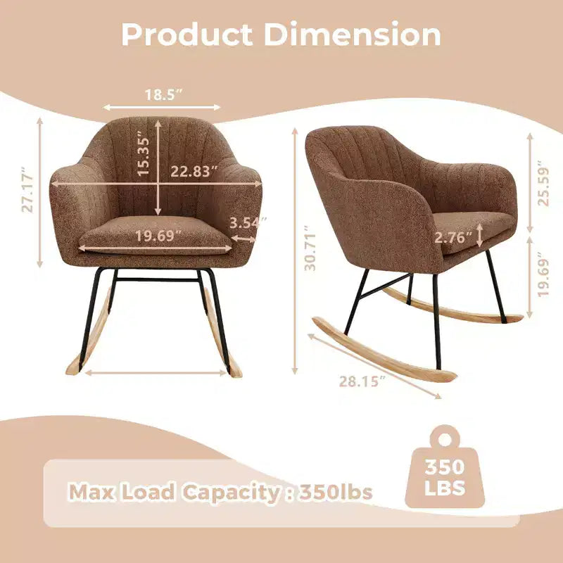 Nursery Upholstered Glider Rocking Chair, High Backrest Accent Armchair with Comfy Side Pocket, Modern Sofa Chair for Living Room & Bedroom