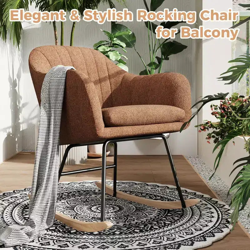 Nursery Upholstered Glider Rocking Chair, High Backrest Accent Armchair with Comfy Side Pocket, Modern Sofa Chair for Living Room & Bedroom