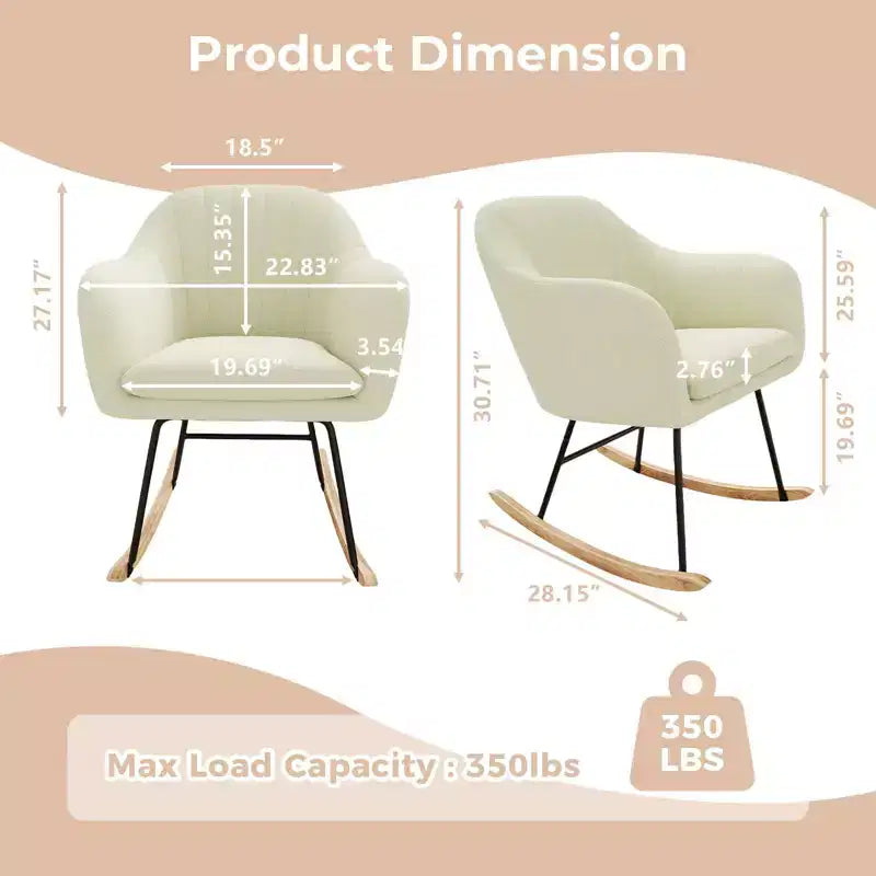 Nursery Upholstered Glider Rocking Chair, High Backrest Accent Armchair with Comfy Side Pocket, Modern Sofa Chair for Living Room & Bedroom