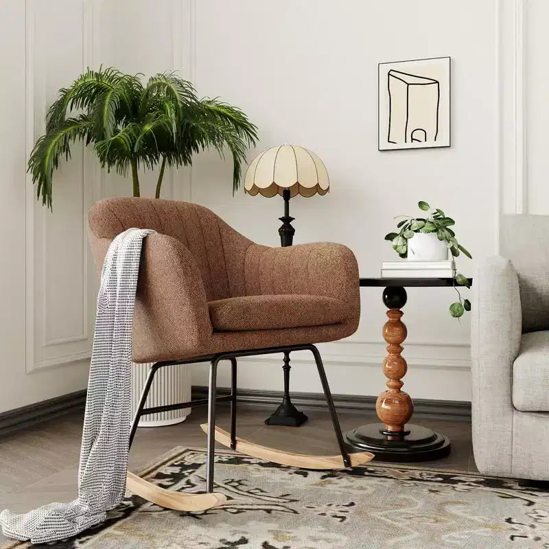 Nursery Upholstered Glider Rocking Chair, High Backrest Accent Armchair with Comfy Side Pocket, Modern Sofa Chair for Living Room & Bedroom