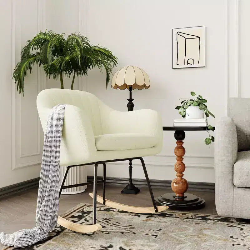 Nursery Upholstered Glider Rocking Chair, High Backrest Accent Armchair with Comfy Side Pocket, Modern Sofa Chair for Living Room & Bedroom