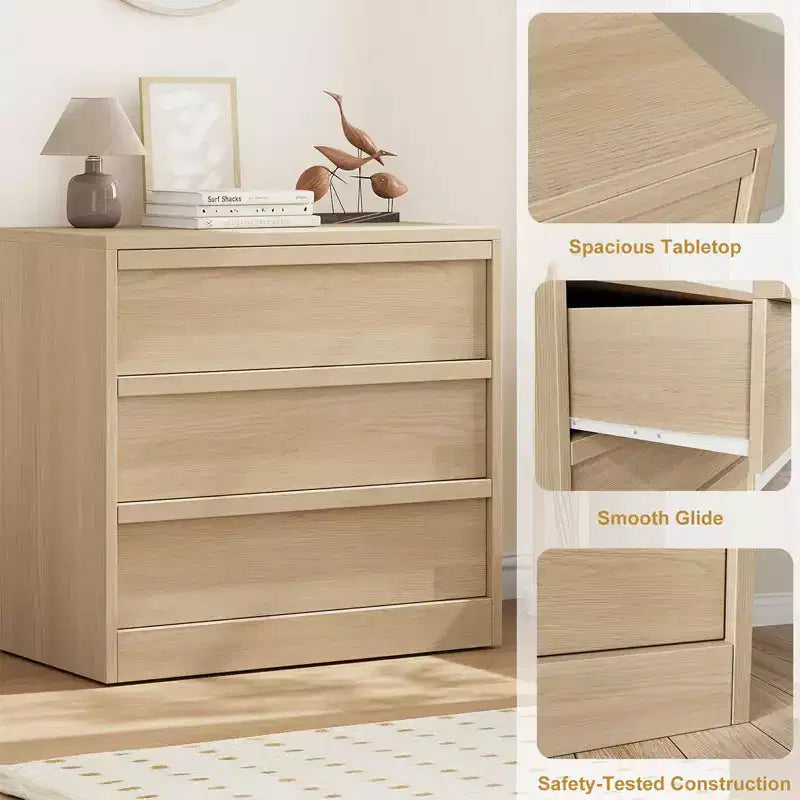 3/4/5 Drawers Dresser for Bedroom, Dressers & Chest of Drawers w/Curved Profile Design, Wood Mid Century Vertical Storage Dressers Organizer