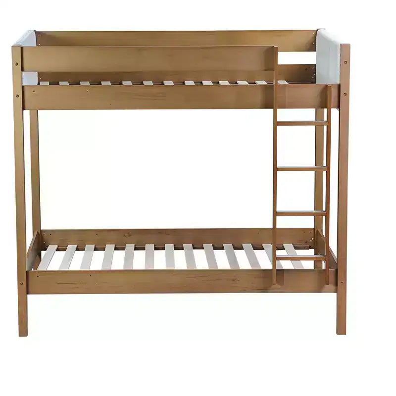 Bellemave Twin Over Twin Bunk Bed with Teddy Boucle Upholstered Headboard & Footboard, Rubberwood Frame, Safety Guardrails, Ladder, Natural