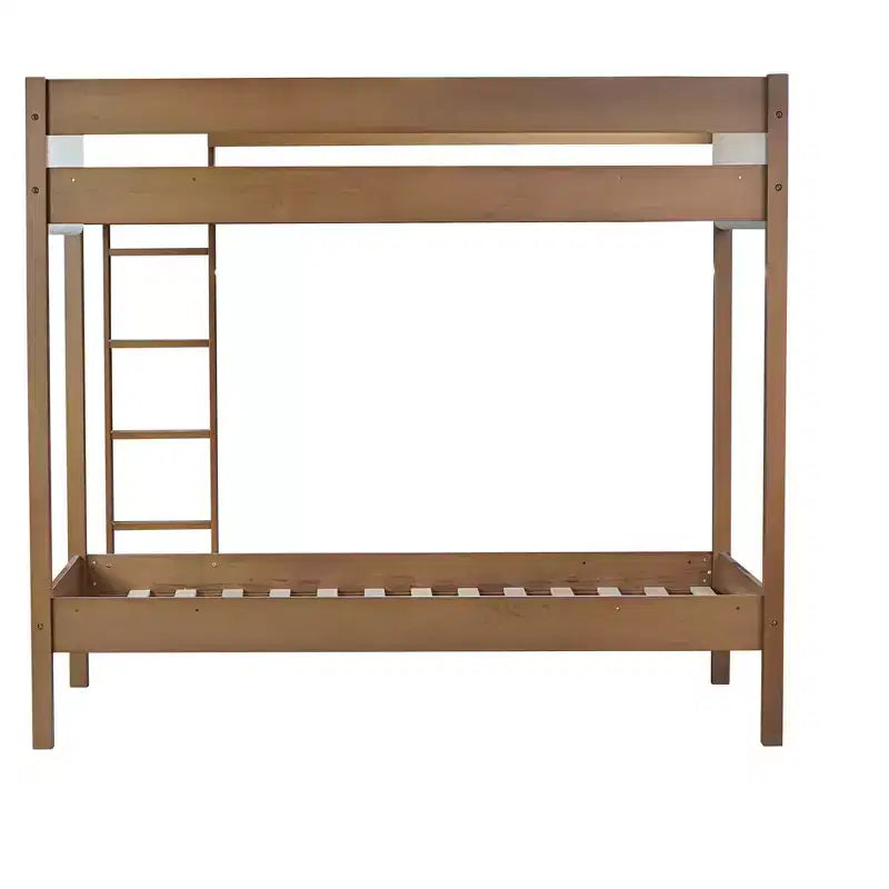 Bellemave Twin Over Twin Bunk Bed with Teddy Boucle Upholstered Headboard & Footboard, Rubberwood Frame, Safety Guardrails, Ladder, Natural