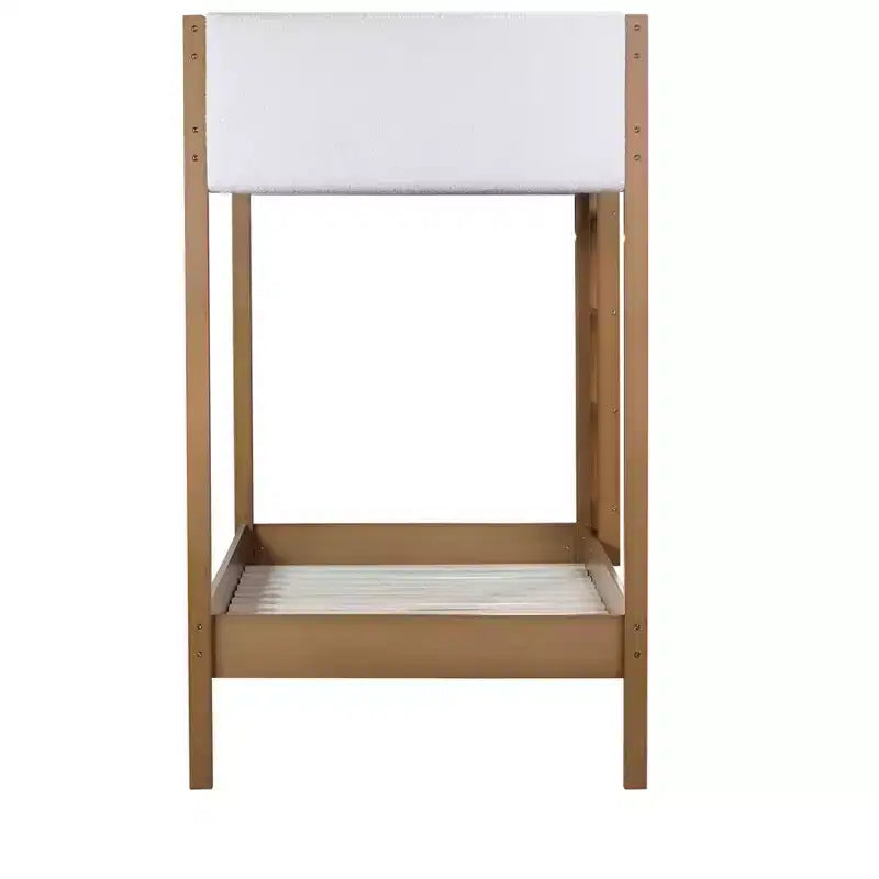 Bellemave Twin Over Twin Bunk Bed with Teddy Boucle Upholstered Headboard & Footboard, Rubberwood Frame, Safety Guardrails, Ladder, Natural