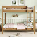 Bellemave Twin Over Twin Bunk Bed with Teddy Boucle Upholstered Headboard & Footboard, Rubberwood Frame, Safety Guardrails, Ladder, Natural