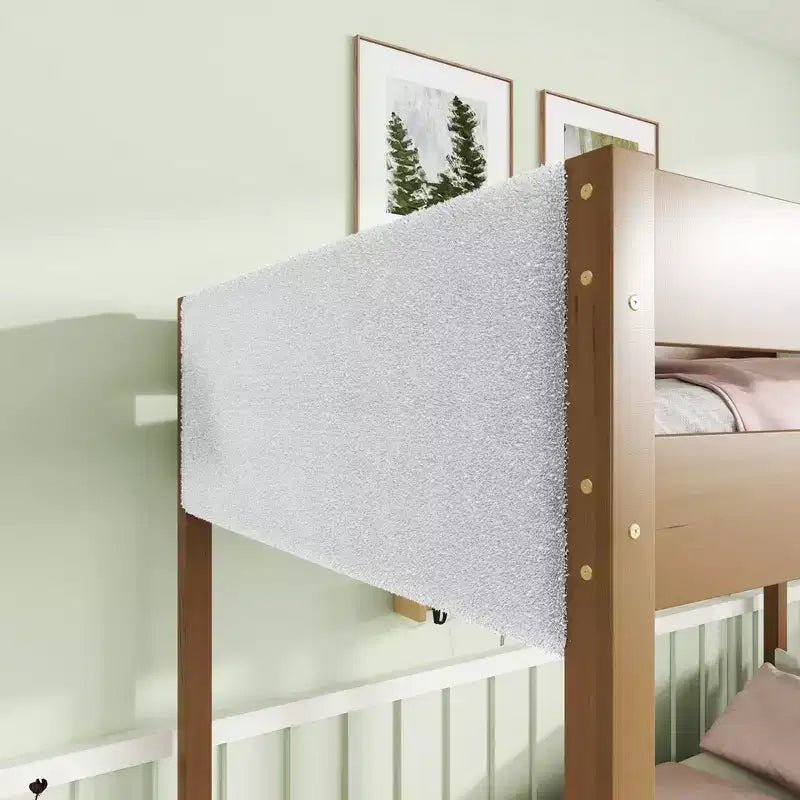 Bellemave Twin Over Twin Bunk Bed with Teddy Boucle Upholstered Headboard & Footboard, Rubberwood Frame, Safety Guardrails, Ladder, Natural