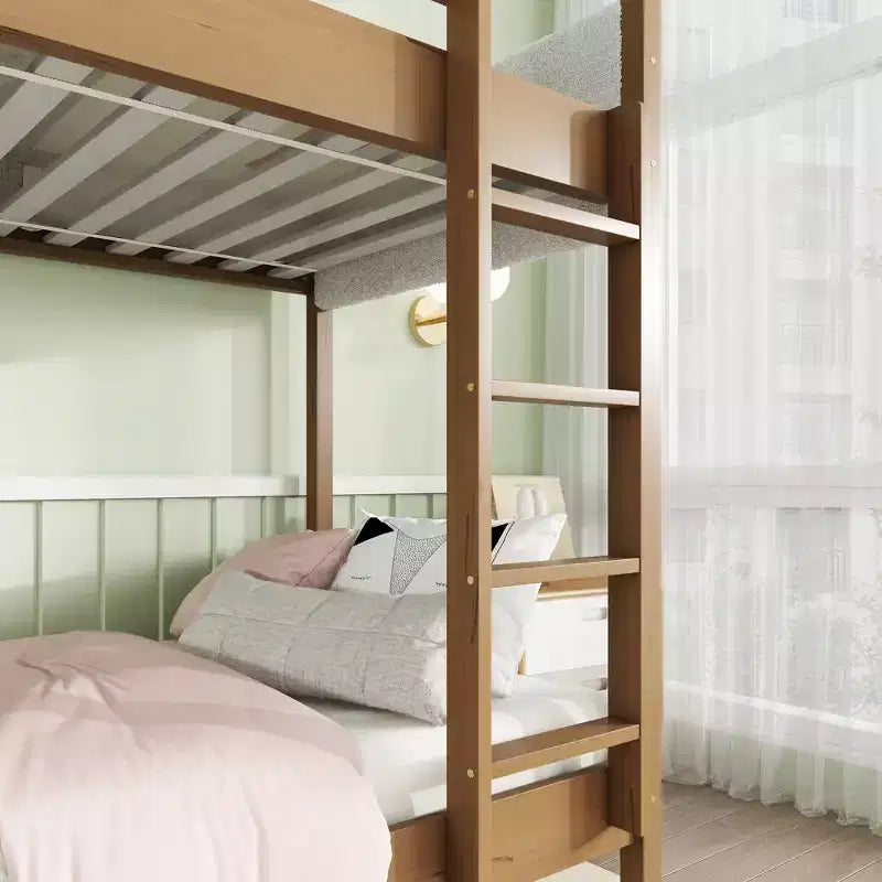 Bellemave Twin Over Twin Bunk Bed with Teddy Boucle Upholstered Headboard & Footboard, Rubberwood Frame, Safety Guardrails, Ladder, Natural