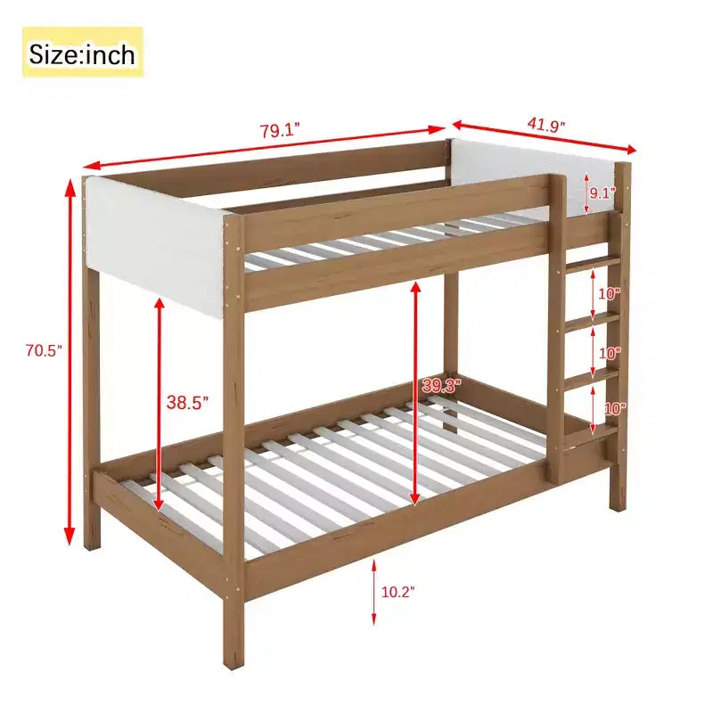 Bellemave Twin Over Twin Bunk Bed with Teddy Boucle Upholstered Headboard & Footboard, Rubberwood Frame, Safety Guardrails, Ladder, Natural