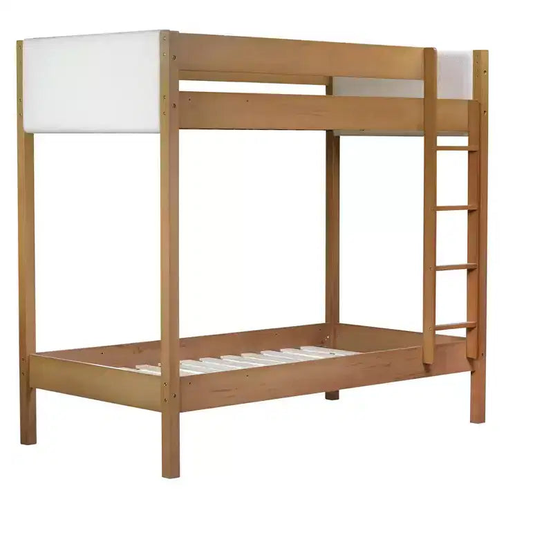 Bellemave Twin Over Twin Bunk Bed with Teddy Boucle Upholstered Headboard & Footboard, Rubberwood Frame, Safety Guardrails, Ladder, Natural