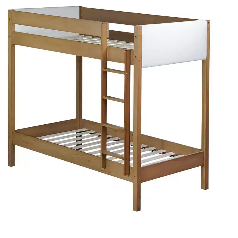 Bellemave Twin Over Twin Bunk Bed with Teddy Boucle Upholstered Headboard & Footboard, Rubberwood Frame, Safety Guardrails, Ladder, Natural