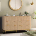 6 Drawer Dresser, Modern Natural Fluted Dresser for Bedroom, Wooden Wide Chest of Drawers Storage Organizer with Legs for Living Room, Entryway