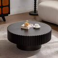 Round Coffee Table with Handcrafted Olive-Shaped Relief and Sturdy Pedestal Base