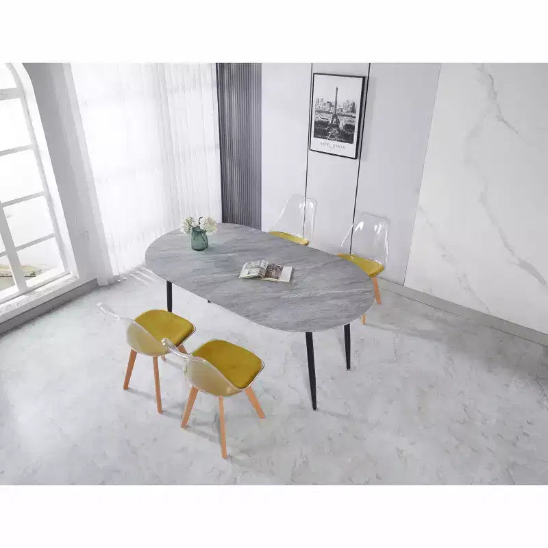 Extensible Dining Table with Metal Leg and MDF Top, 100/140/180x100x75cm, for Dining Room, Office, or Coffee Table