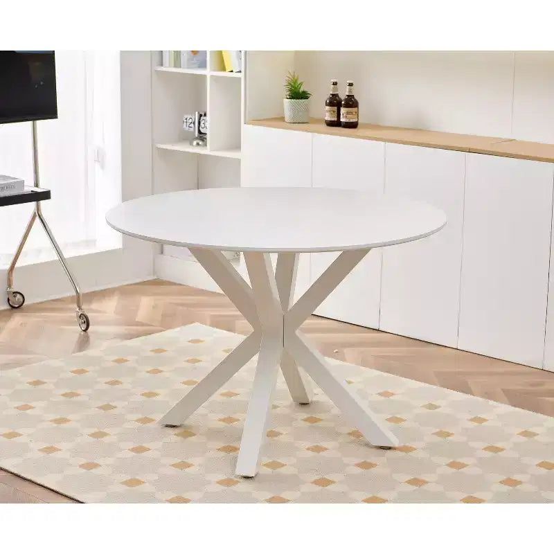 42.1-inch Mid-Century Dining Table with Round MDF Table Top and Cross Leg, for 4-6 People, Also Functions as Coffee Table