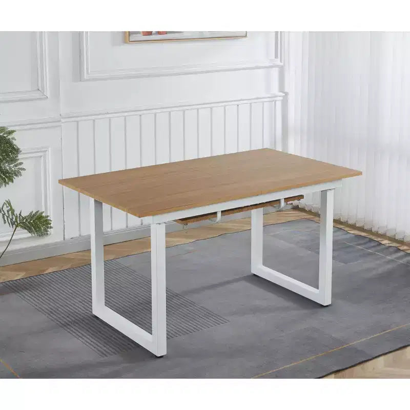 Square Extendable Dining Table with Metal Leg and MDF Top, 55.11/70.86x31.5x29.5 inches, Adjustable Length