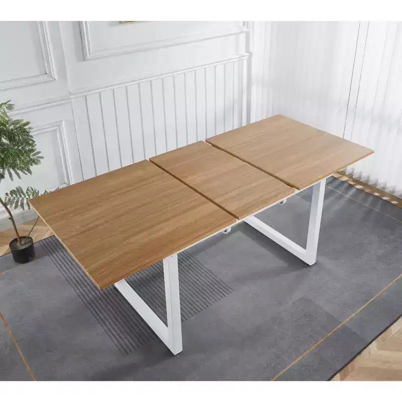 Square Extendable Dining Table with Metal Leg and MDF Top, 55.11/70.86x31.5x29.5 inches, Adjustable Length